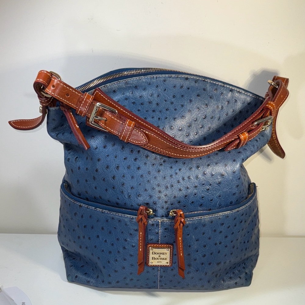 Dooney & Bourke Navy Ostrich Embossed Dillen shoulder bag - Picture 6 of 13